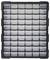 Wall-mounted storage rack with 54 small, transparent plastic drawers arranged in a grid pattern.