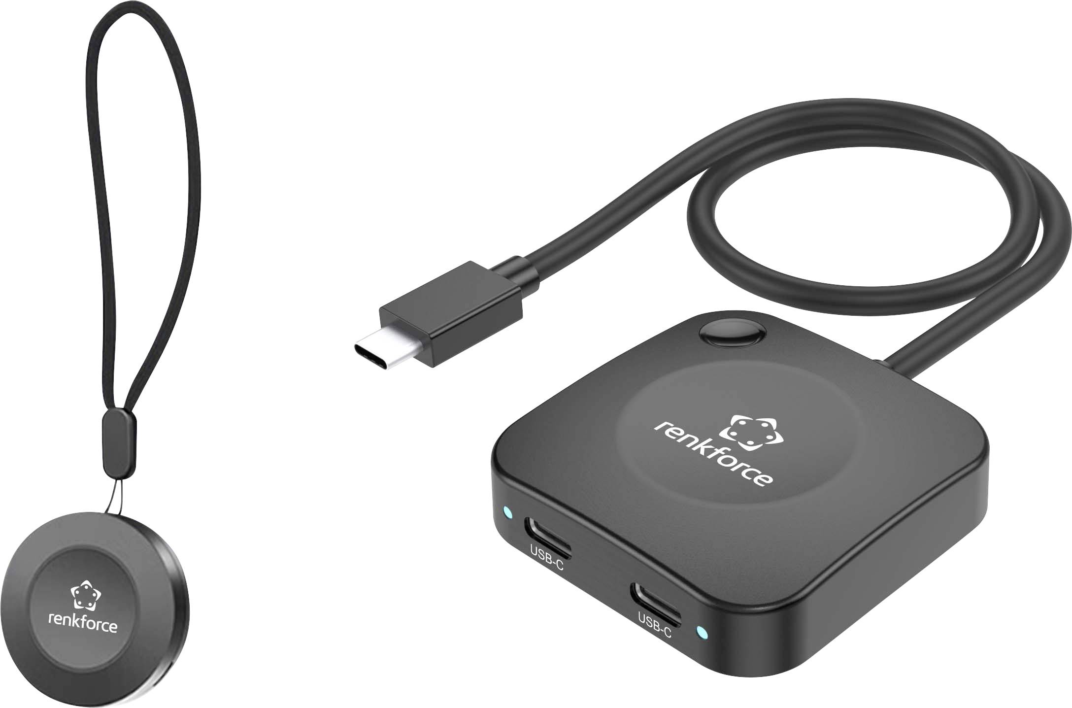 Compact renforce USB-C charging cable with round magnetic cable organizer and a small square charging hub with two USB-C ports and indicator lights.