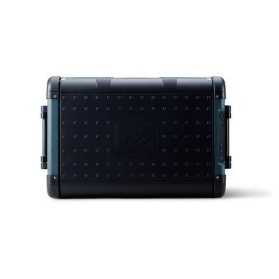 Closed black hard-shell equipment case with side handles and latches, shown front view on a white background.