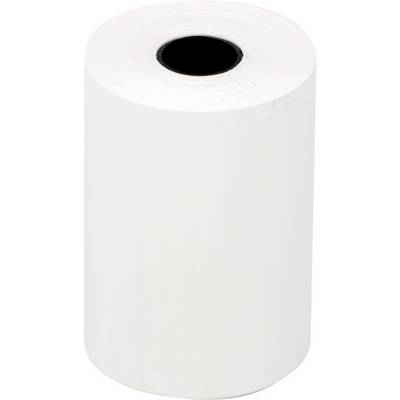 A plain white roll of thermal paper with a black inner core, standing vertically against a white background.