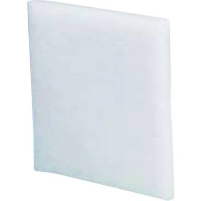 A vertical, translucent, light blue rectangular sheet or panel, slightly curved at one side.