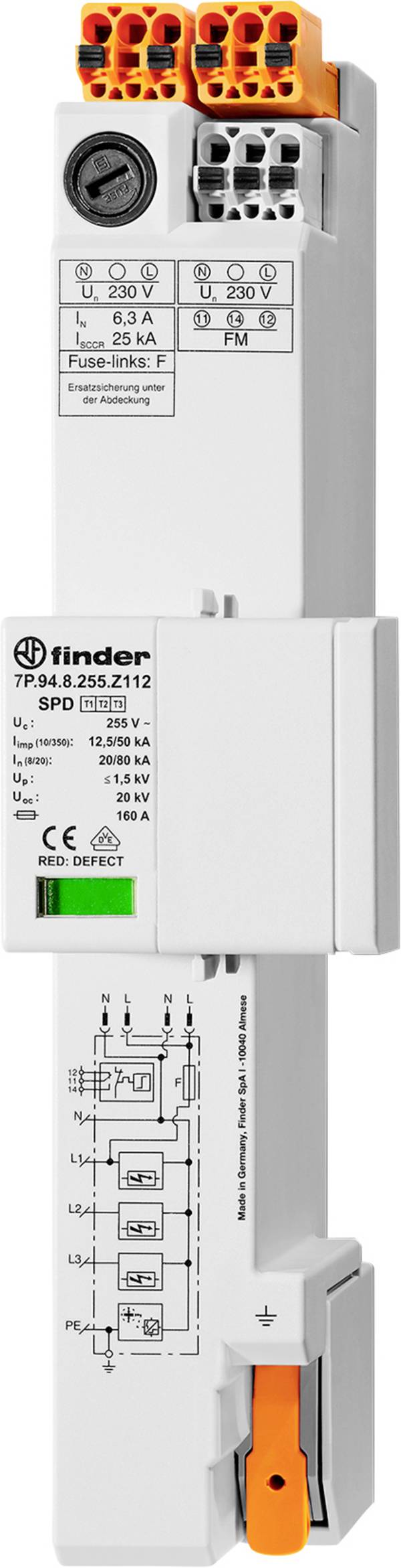 Finder 7P.94.8.255.Z112 7P.94 Surge arrester Surge protection for: 40 mm busbar 1 pc(s)