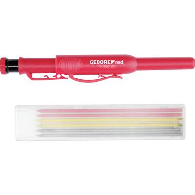 'GEDORE red' red mechanical pencil with six refills: two red, two yellow, two gray.