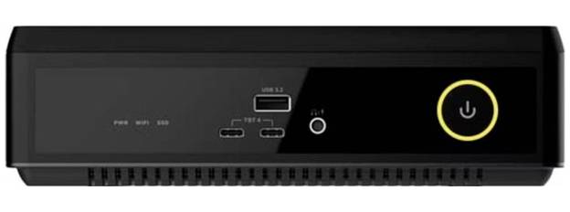 A black rectangular electronic device with a USB port, power button, and LED indicators labeled 'PWR', 'HDD', 'SSD' on the front panel.