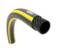 A flexible, striped black and yellow hose shown against a black background. The hose has a smooth, coiled appearance.