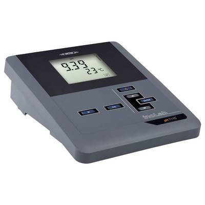 Digital lab instrument displaying pH reading of 9.39 and temperature of 23°C on a screen, with control buttons below.