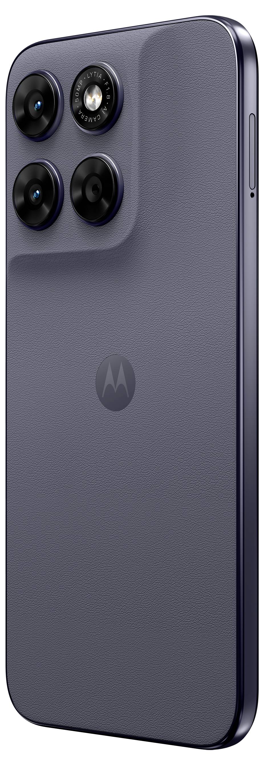 Motorola Moto G67 phone shown front-on with 'moto ai' branding on a purple abstract wallpaper.