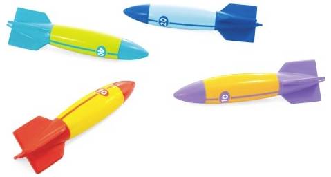 Four colorful toy rockets, each with a number (10 or 20) on the side, displayed against a white background.