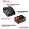 Charger and battery with LED indicators for charge status and battery charging mode. Contains information on charging time, power management and Power X-Change system.