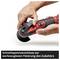 Red rotary power tool with quick-release chuck, held in hand. Text on the image: 'Quick-release chuck for tool-free fixture of accessories'.