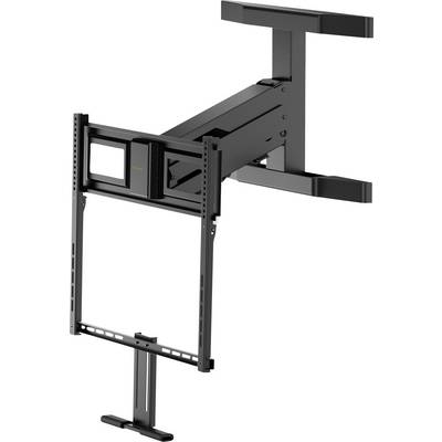 Ceiling TV mount with adjustable arm, designed for flat screens. Black metal construction with multiple joints for flexibility.