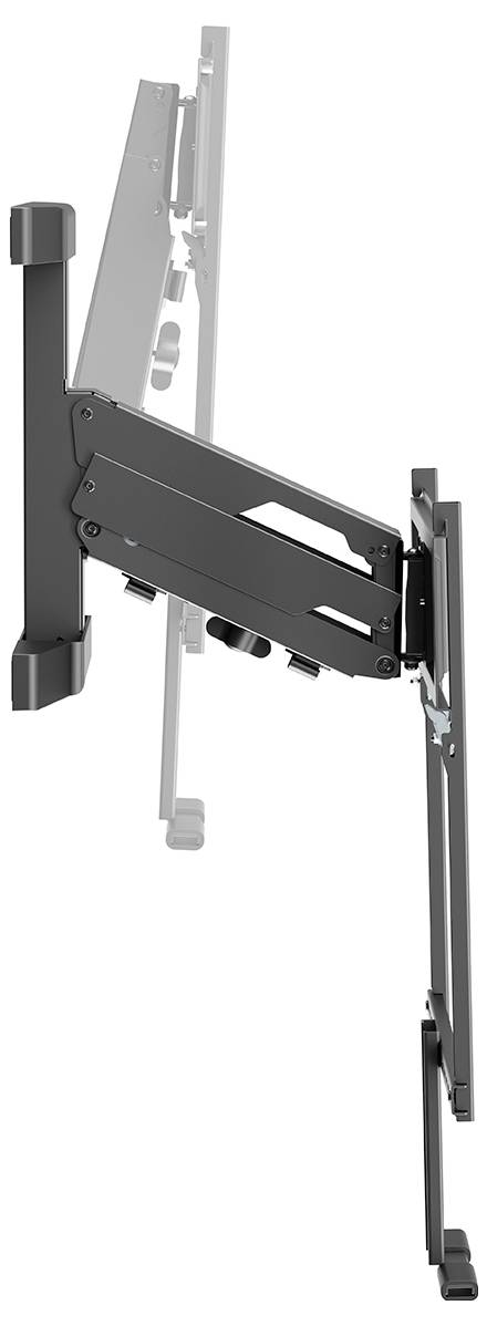 A wall mount bracket with an adjustable arm, shown at an angle to display its extendable and tilting features for versatile mounting.