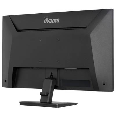 The image shows the rear view of a black iiyama computer monitor with a rectangular stand attached.