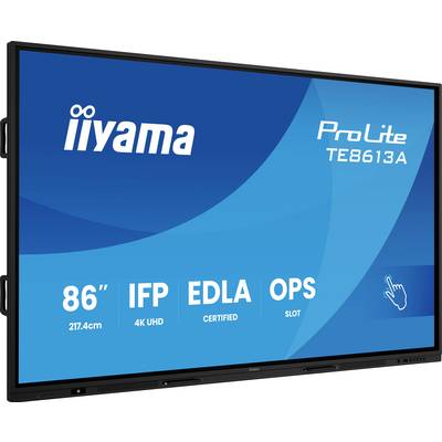 'Iiyama ProLite TE8613A' interactive display, 86 inches, features: IFP, 4K UHD resolution, EDLA certified, OPS slot.