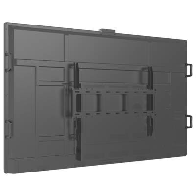 The image shows the back view of a large rectangular electronic display, featuring brackets and handles for mounting or carrying.