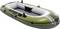 A green and white inflatable boat named 'Seahawk 2' with black handles and oar locks, designed for two people.
