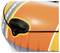 An orange inflatable tube with black rope attached to handle.