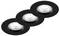 Three black circular LED recessed lights arranged in a row, each emitting bright white light.
