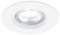 A round recessed ceiling light with a metallic reflector and a clear, textured lens, emitting light downwards.