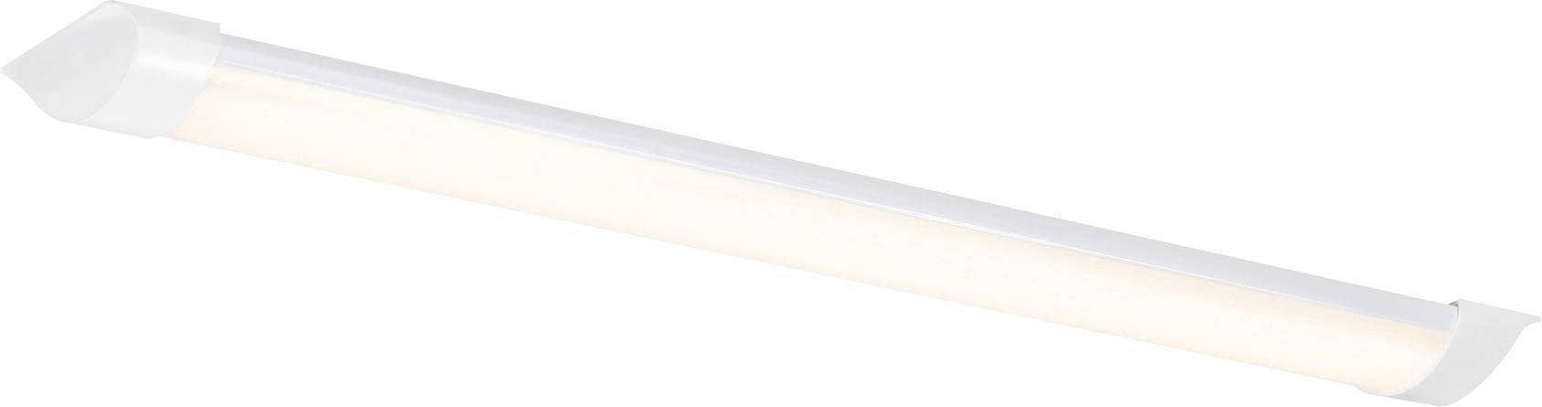 A white LED tube light glowing with a warm hue, mounted diagonally.