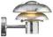 A modern, stainless steel outdoor wall light with layered dome design, softly glowing to illuminate exterior spaces.