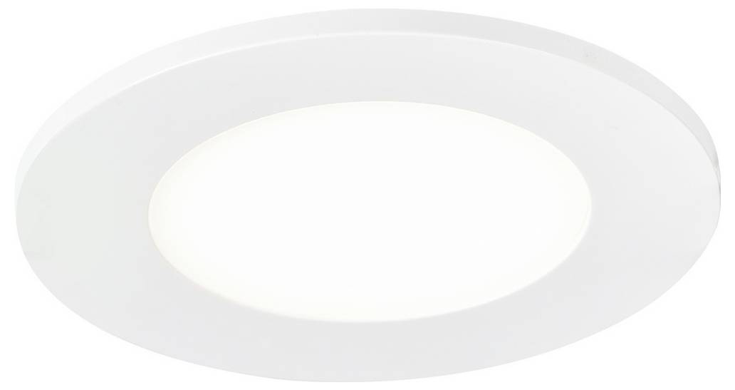 'Round white recessed ceiling light with diffuse glow.'