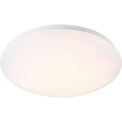 'A round, white, flush mount ceiling light fixture with a smooth, frosted finish for even light distribution.'