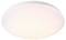 A round, white ceiling light fixture with a smooth, flat surface, softly glowing, mounted on a ceiling.