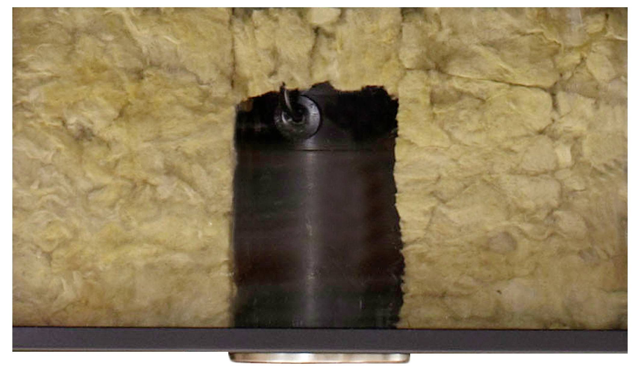 A section of yellow insulation with a central dark pipe is shown, highlighting home insulation effectiveness around pipes.