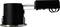 'Black cylindrical recessed light fixture with attached rectangular junction box and connecting cables.'