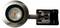 A round metallic light fixture with a black mounting bracket, featuring a clear lens and an LED bulb inside.