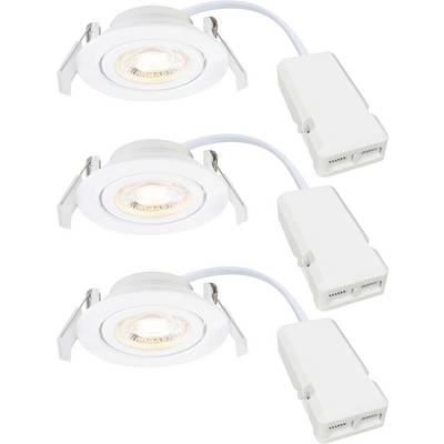 Three white recessed LED ceiling lights with connectors and cables, arranged vertically. Suitable for indoor lighting installations.
