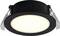 A black, round LED recessed ceiling light with a glowing center, featuring metal spring clips on the sides for mounting.