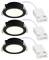 'Three round black recessed LED lights with white connectors and attached wires, positioned in a row on a white background.'
