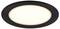 A round, modern LED ceiling light with a black rim and bright white center.
