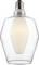 A clear glass light bulb with a unique angular design and a warm glow, featuring a copper screw base.