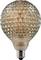 A textured, honeycomb-patterned light bulb with a warm amber glow, designed for decorative lighting, against a plain background.