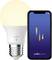 A lit LED bulb labeled 'nordlux' and a smartphone displaying the 'nordlux smart' app screen with colored vertical bars, implying smart bulb control.
