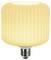 A glowing, ribbed, cylindrical light bulb with a metal base emits a warm white light, suitable for modern or vintage home decor.