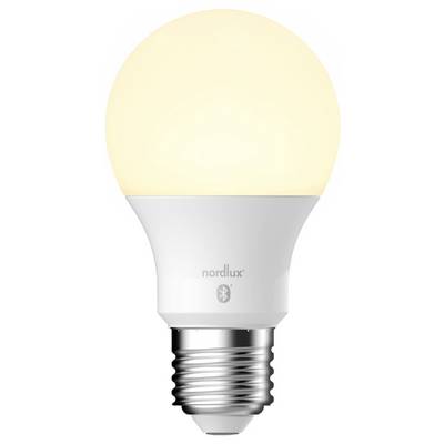 A round LED light bulb with a screw base, glowing warmly. The brand 'nordlux' and Bluetooth symbol are visible on the bulb's casing.