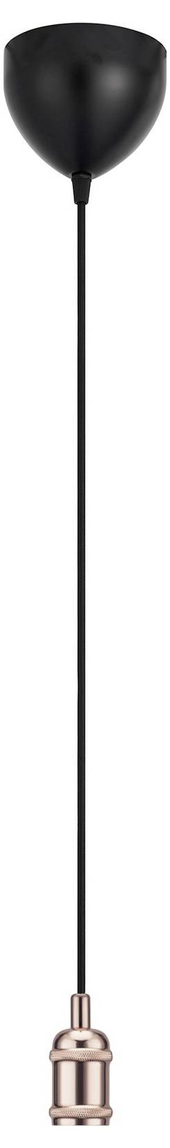 A sleek pendant light with a black cord and a metallic copper socket, designed for modern interiors.