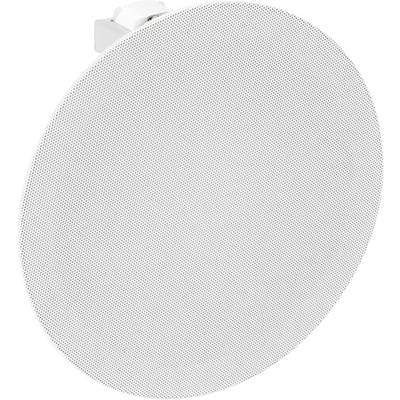Round white ceiling speaker with a textured cover, designed for discreet audio integration in rooms.