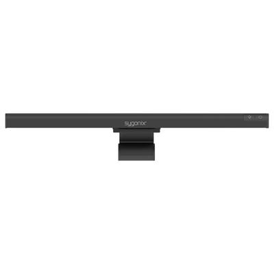 Black Sygonix monitor light bar with central clip-on mount, shown front view on a white background.