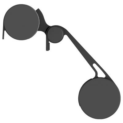 Three black circular nodes connected by angular arms, resembling a simple mechanical linkage or diagram on a white background.