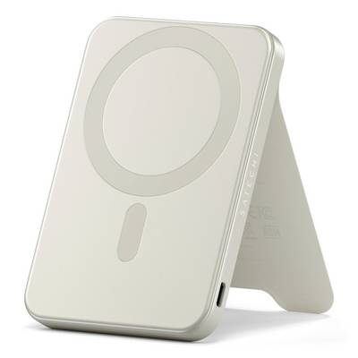 A sleek, modern phone stand with a metallic finish, featuring a magnetic circle for holding devices, displayed in an upright position.
