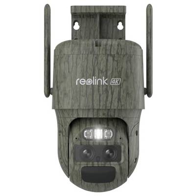 A gray Reolink 4K security camera with dual lenses and antennae, designed for outdoor use.