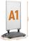 'Outdoor display stand with A1 size frame. Silver frame is 1150 mm tall and positioned on a gray base measuring 500 mm by 783 mm.'