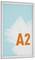 A framed poster with a blue background, featuring the orange text 'A2' and a white paint stroke design diagonally across.
