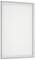 A vertical, rectangular, blank whiteboard with a silver frame.