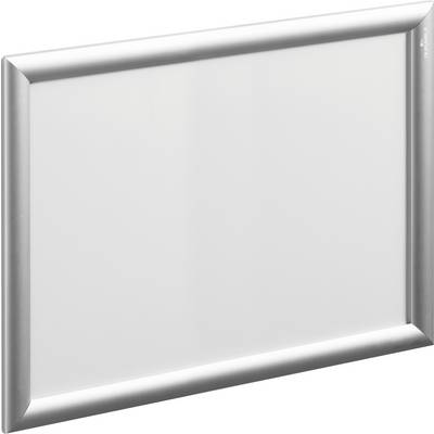 A silver-framed blank sign or poster holder, positioned against a plain background.